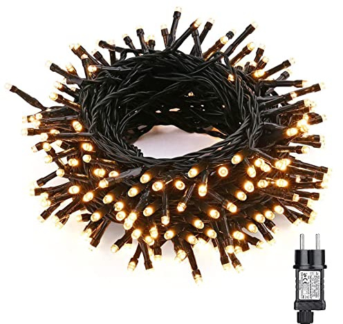 NEXVIN - Guirnalda luminosa para árbol de Navidad, color blanco cálido, 20 m, 200 LED, luz de árbol de Navidad, eléctrico, 8 modos, función de memoria temporizador, impermeable para decoración de