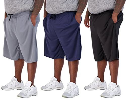Real Essentials Men's Big & Tall 3-Pack Dry Fit & Mesh Active Athletic Perfomance Shorts (3X-5X), Set 4, 4X,
