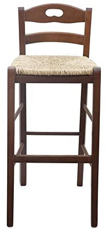 MAURY'S SGABELLO ARTE POVERA IN LEGNO NOCE CON SEDUTA IN PAGLIA H 90 CM