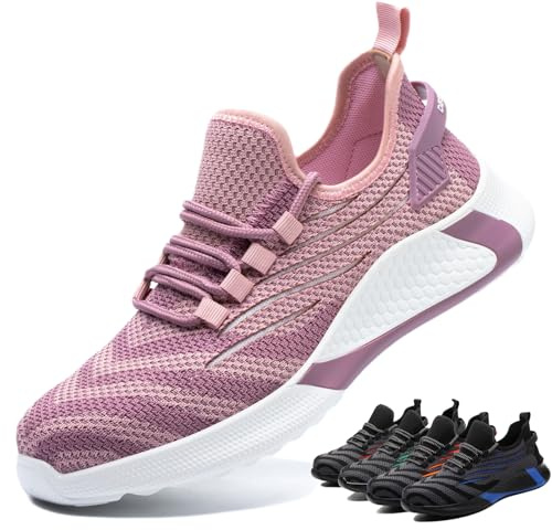 Scarpe Antinfortunistica Uomo Leggere Scarpe da Lavoro con Punta in Acciaio Donna Traspiranti Antiscivolo Comode Traspiranti Scarpe Sicurezza, Rosa, EU 39