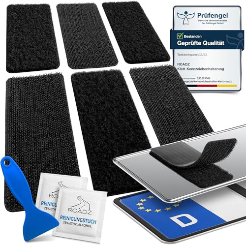 ROADZ® Kennzeichenhalter Klett - BOMBENFESTER Halt - Kennzeichenhalter Rahmenlos - wetterfest für Auto & Motorrad 2er-Set - unsichtbare Kennzeichenhalterung für 1 Fahrzeug - Nummernschildhalterung