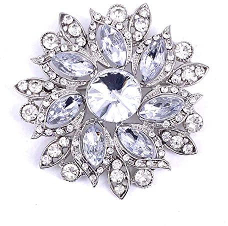 LAXPICOL Spilla da donna vintage con cristalli austriaci, elegante, a forma di fiore, per matrimonio, Strass, Strass
