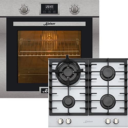 Kaiser Set de cuisinières à gaz Eh 6323+KCG 6380 W, voiture, tournebroche, four électrique, 10 fonctions, fonction pizza, plaque de cuisson à gaz encastrable 60 cm, cuisinière à encastrer, 3,8 kW WOK