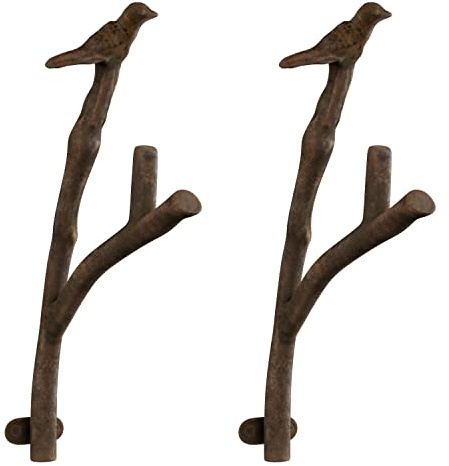 Lavish Home Decorative Bird on Tree Branch Hook- Cast Iron 2 PK