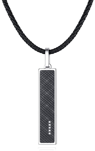 GAVU Collier Cordon Cuir Noir Pendentif Barre Acier Inoxydable Homme 50cm