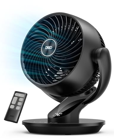 DREO Fan for Bedroom, 13-Inch Oscillating Table Air Circulator Fan for Whole Room, 120° Tilt Adjustment, 25dB Ultra-Quiet, 75ft Powerful Airflow, 4 Speeds Desk Fans with Remote for Home, Office