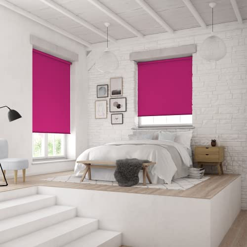 Deluxe Made To Measue Blackout Roller Blind 32mm Metal Tube and Fittings Thermal UV Protection Privacy Easy Fit Lipstick Pink Up to 90cm Width x Up to 160cm Drop