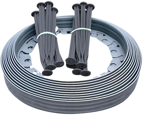 Transform Your Outdoor Space with 10m of Flexible Grey Garden Edging Border - Complete with 20 Securing Pegs for Perfect Flower Beds, Lawns, and Pavement Design (40mm High). Set by MYPURECORE