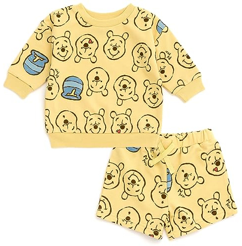 Disney Winnie the Pooh Toddler Boys French Terry Sweatshirt and Bike Shorts Yellow 3T