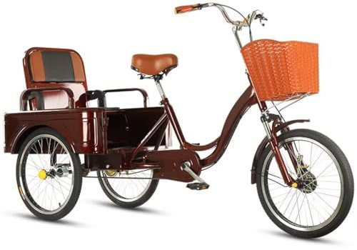 Älteres Rikscha-Pedal-Dreirad mit großer Kabine,20-Zoll-Lastendreirad mit doppeltem Verwendungszweck,Tandem-Dreirad mit Doppelsitz,3-Räder-Cruiser-Dreirad,stoßdämpfender Gabel,empfindliche Bremsen