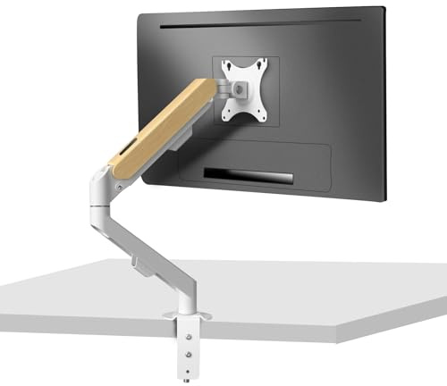 HILLPORT White Wood Pattern Single Monitor Arm Desk Mount, Adjustable Monitor Stand for 17-34 Inch Screens up to 9kg, Height/Tilt/Swivel Adjustable with VESA 75 & 100mm, M5W-M