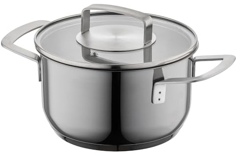 FLORINA Rostfritt Stål Kastrull 1,6 l 16 cm Diameter I Kastrull INFINITY med Glaslock I Praktisk Måttskala I Diskmaskinssäker I 3-lagers Botten för jämn värmefördelning I Idealisk för alla spistyper