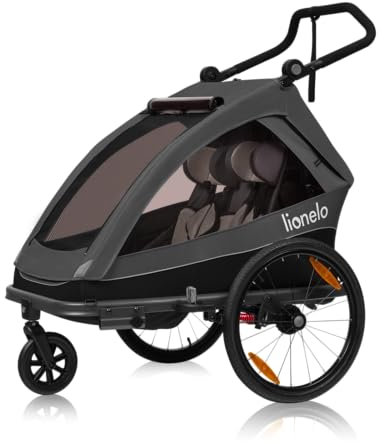 LIONELO CAMA Kinderanhänger 2-in-1 Fahrradanhänger mit Kinderwagenfunktion für 1 oder 2 Kinder im Alter von 6 Monaten bis 6 Jahren Gewicht 2x22 kg, Federung, große Räder Wasserdichtes Verdeck