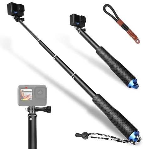 JNWYH 1 STK Einbeinstativ Kamera, Leichtes Tragbares Action Cam Stick Mit 1 STK Kameragurt für alle Action Kameras, Selfie-stangen Fusion, Insta360,SJCAM usw(Schwarz)