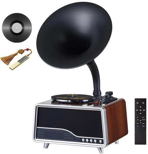Giradischi grammofono Vintage, Giradischi in Vinile grammofono, Giradischi fonografico Bluetooth 5.3, Giradischi nostalgico fonografo Vintage con Giradischi in Vinile/Controllo remoto/USB/FM/AUX