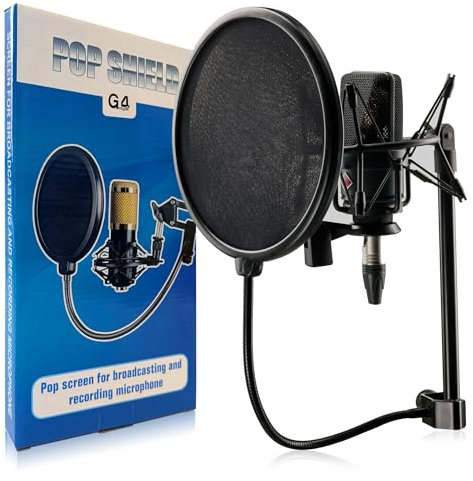 G4GADGET 3 Pack Microphone Pop Filter – Dual Layer Mic Shield for Blue Yeti & All Mics, Universal Mic Pop Filter with 360° Flexible Gooseneck & Secure Clamp