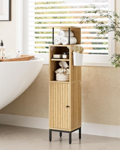 HEYZOEY Armario de baño alto, armario de piso independiente, armario de almacenamiento alto con puerta, elegante almacenamiento de baño para baño, cocina, sala de estar, dormitorio, balcón u oficina