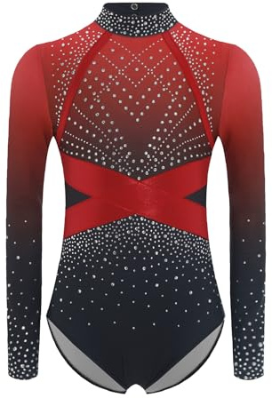 Agoky Justaucorps Gymnastique Manches Longues Enfant Fille Strass Leotard Ballet Moderne Patinage Artistique Costume Spectacle