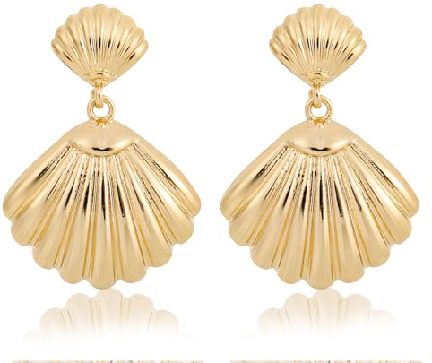 Mikovivi Boucles d’Oreilles Coquillage Dorées pour Femmes, Boucles d’Oreilles Vintage Coquille Saint-Jacques Pendantes Bijoux Vie Marine Cadeau Bohème Été Plage Bord Mer Accessoires pour Elle