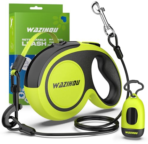 Upgraded Retractable Dog Leash 16.4ft' - Heavy Duty Reflective Retractable Leash with Anti-Slip Soft Grip - Detachable Poop Bag and Chew Proof Cable Included Small Medium Large Dogs up to 110 lbs