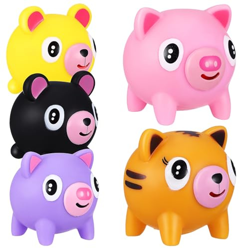 HONITANO 5pcs Squeeze Animal Toys Adorable Pig Shaped Squeeze Stress Toys for Boys Girls Birthday Party Favors Compact Stretchy