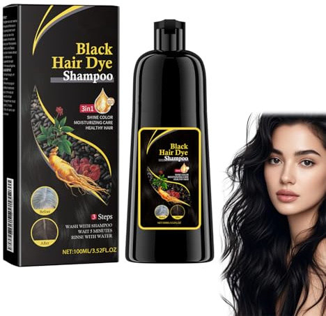 Champú tinte instantáneo,Champu Tinte Canas para Hombres Mujeres,Champú De Color De Cabello Para Cabello Gris (Negro)