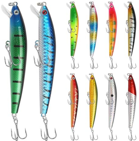 DUTIFUL Juego de 10 señuelos de pesca artificiales, señuelos para lucioperca, perca, trucha, para agua dulce y salada