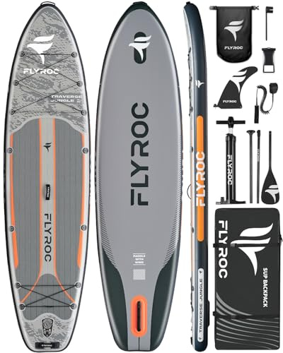 Flyroc 11'6×35 Inflatable Stand Up Paddle Board, Extra Wide Inflatable Stand Up Paddle Board for Adults - 450LB Capacity Stable SUP Paddleboard for Fishing, Yoga & All Skill Levels, Gray
