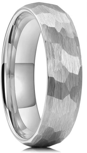 Herrring i rostfritt stål, hamrad, matt, 6 mm, silver, storlek 10
