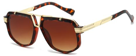 YAMEIZE Retro Pilot Occhiali da Sole per - Donna Uomo 70s Doppio Ponte Occhiali da Sole UV400 Protezione Ombra di guida (Leopardo Marrone)