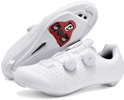 Scarpe da Ciclismo per Uomo Scarpe da Bicicletta Strada compatibili con Peloton Compatibile con Look &SPD SPD-SL Lock Triangle, Chiusura a Ghiera,Bianca,39 EU