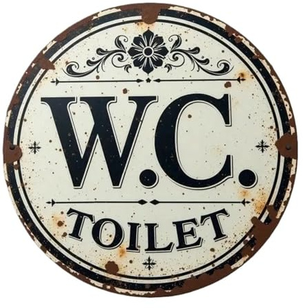 Segnale Wc Targa decorativa vintage rotonda in ferro for WC rustico (WC) con disegno floreale ornato, ideale for la casa
