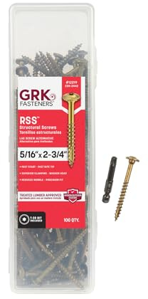 GRK Fasteners RSS 5/16 x 2-3/4 Inch, Structural Screws, 100 PCS, Rust Resistant Climatek Coating, Heavy-Duty Framing & Decking Screws, Fast Bite Tip, Star Drive Recess, T-30 Bit Included, Gold