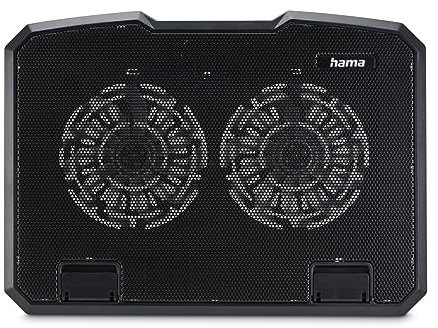 Hama Laptop Kühler für Laptops bis 15,6“ (extraleiser Notebook Kühler, 2 Lüfter, Kühlpad und Laptop Ständer in einem, Cooling Pad mit blauen LEDs, 37 x 27 x 3 cm) schwarz