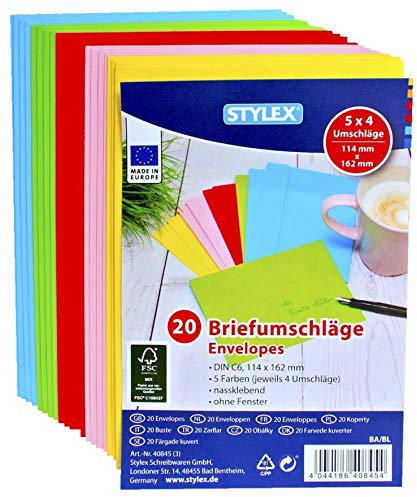 Stylex 200 (10x 20Stk) farbige Briefumschläge Din C6 5 Farben