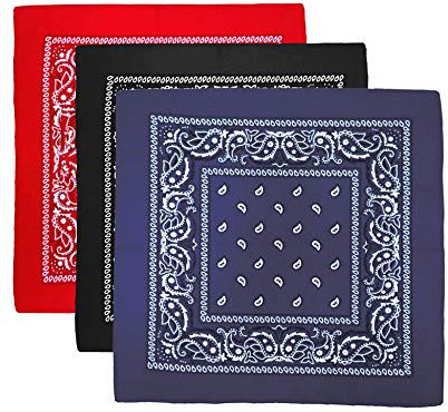 3er 6er 12 er Set Bandana Tuch versch Farben 100% Baumwolle Kopftuch Halstuch Nickituch Schal ledermodefashion (3er Set)