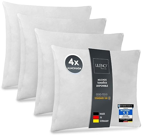 LILENO HOME Lote de 4 Relleno de Cojín de 50x50 cm - Relleno Interior Lavable a 40°C Apto para Personas Alérgicas - cojín de poliéster Inlet cojín de sofá - Cojín para Cóctel y Almohada