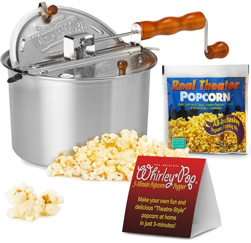 Wabash Valley Farms Stovetop Popper - Whirley Pop with Metal Gears and Popping Kit - Perfect Popcorn in 3 Minutes