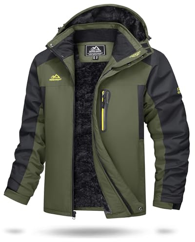 TACVASEN Outdoor Jacket Mens Waterproof Fleece Jacket Hiking Camping Fleece Jacket Thermal Fishing Hunting Coat Breathable Jacket Army Green(Size: M)