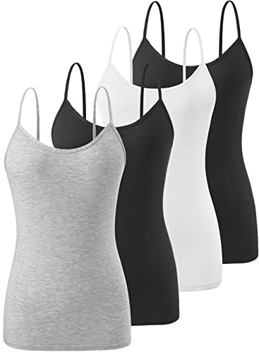 Vislivin Women's Basic Solid Camisole Adjustable Spaghetti Strap Tank Top Black/White/Black/Gray-1 XL