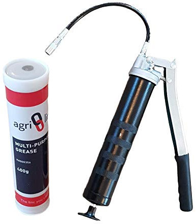 Heavy Duty Grease Gun with 1 Grease Cartridge Bundle Offer, Professional 10,000 PSi Lever Grease Gun with Flexible Hose and Coupler, EP2 Lithium-Based Grease, 1 Qty 400g/14oz Cartridge, by Agri-Linc