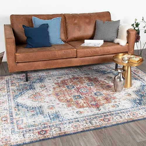FRAAI | Home & Living Volero Teppich Vintage - Azara Hellblau - Baumwolle, Polyester - Flachgewebe - Vintage - Orientalisch - Wohnzimmer, Esszimmer, Schlafzimmer