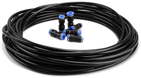 DIYCUT 10M Pneumatik Schlauch 6mm, Druckluftschlauch, Polyurethane Flexibel Druckluftleitung Außen 6mm x Innen 4mm Schwarz, Mit 6 Stück Air Push-Schnellkupplungen Für Industrie Und Zuhause