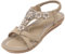 SOLOYEE Sandals for Women Summer Bohemian Casual Shoes Ladies Faux Leather Open Toe Flat Sandal with Sparkling Flower-Shaped Rhinestone Apricot, 5 UK