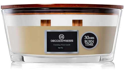 DECO EXPRESS Duftkerze im Glas mit 2 Knisterndem Docht Elegante Duft Kerzen Bis zu 50 Stunden Lange Brenndauer Geschenk Idee (Kaminfeuer)