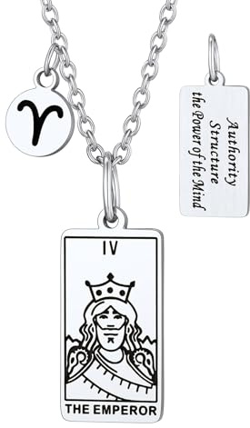 Suplight Constellation Tarot Card Pendant Fortune Pendant Charm Necklace For Women THE EMPEROR Tarot Aries Zodiac Pendant Necklace Jewelry Hypoallergenic
