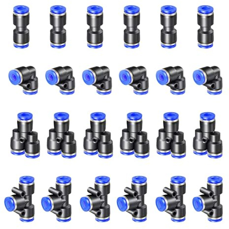 HAXIHA 24 stycken 12 mm air push snabbfästen, pneumatiska kontakter, splitter/vinkel/T-stycke/rak beslag kit luftledning