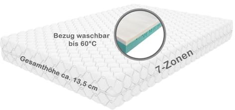 Sunfoam Vancouver Green 7-Zonen Visco-Kaltschaummatratze Höhe ca. 13,5 cm∙ RG42/RG50 - Oeko-TEX® 100 - Bezug waschbar bis 60 Grad (140 x 200 cm)