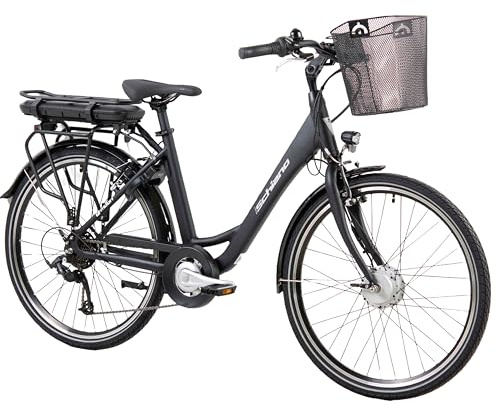 F.lli Schiano E-Moon, Bicicleta Electrica de Ciudad, 26, Batería 36V 14.5Ah Extraíble, Motor 250W 40Nm, Bici Electrica Urbana, Unisex Adulto, Negro