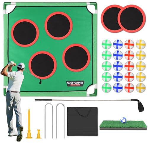 Tipkook Kids Golf Set - Includes 20 Sticky Golf Balls, 6 Hole Covers, Putting Mat, Putter & Carry Bag - Backyard Lawn Beach for Golf Games Party, Kids Golf Clubs, Boys Girls Christmas Birthday Gift